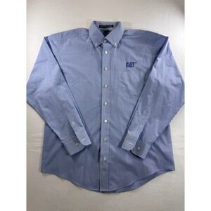 Devon & Jones Mens Button Down Shirt Medium Blue Checkered CAT Embroidered EUC
